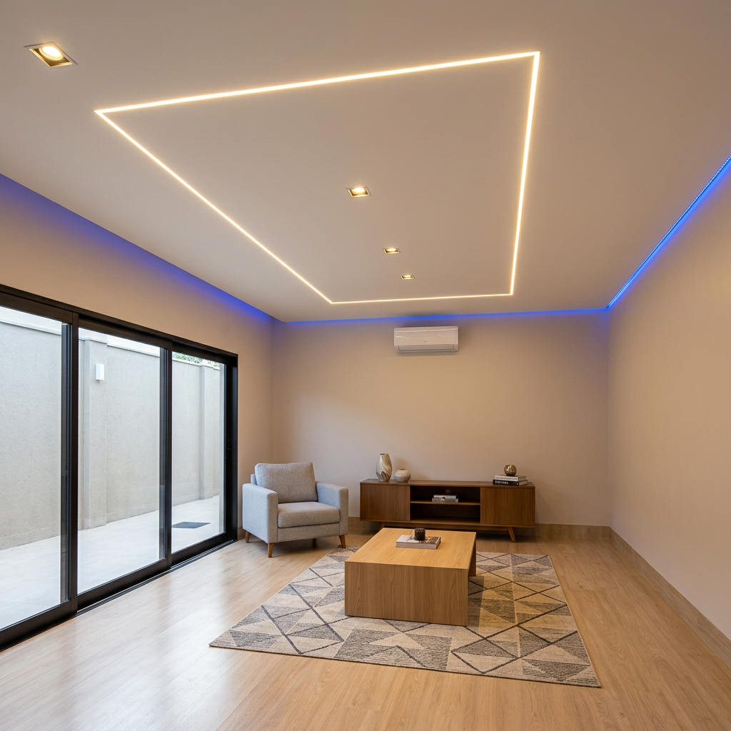 Sanca de gesso com iluminação em LED em quarto de alto padrão